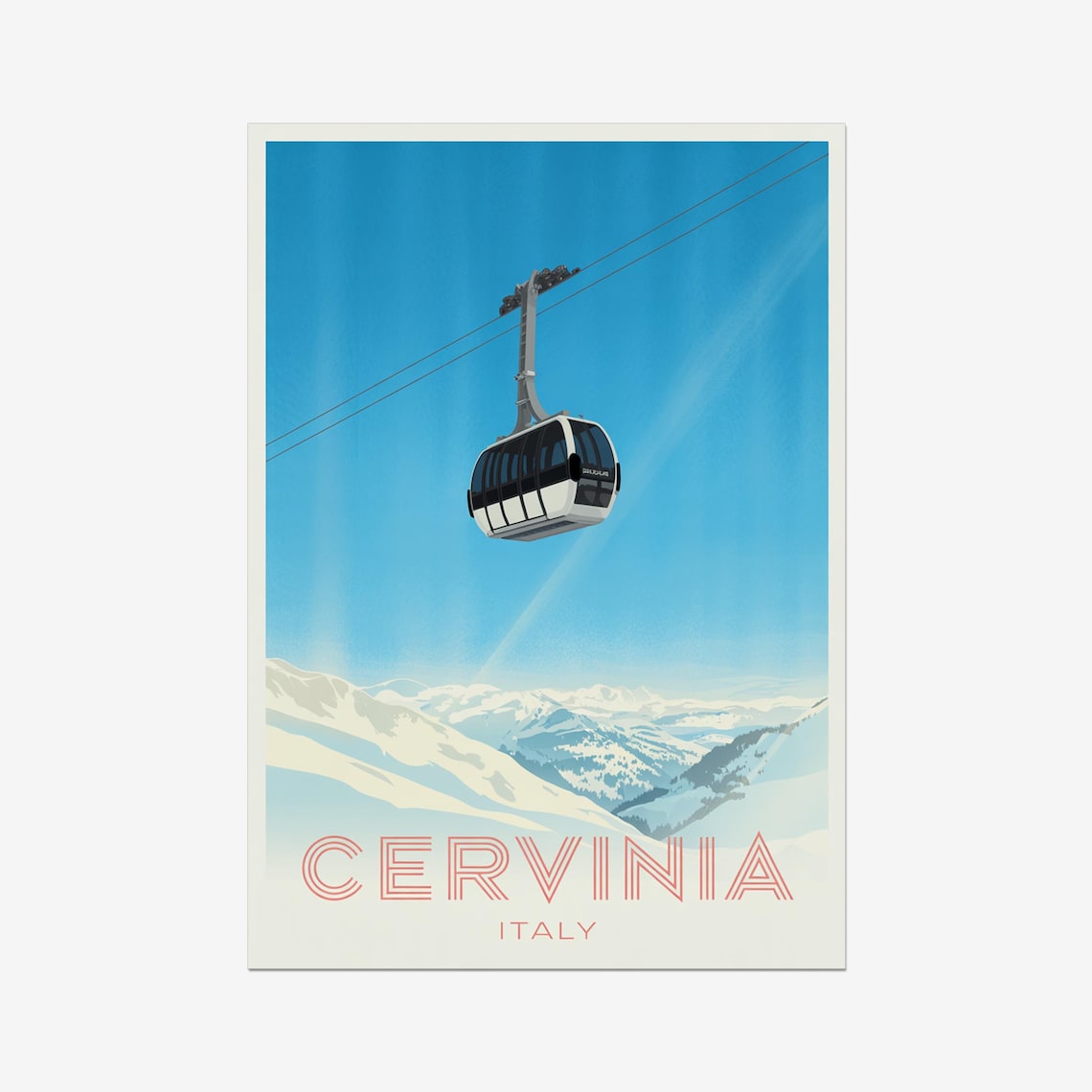 Cervinia Italy Vintage Alpine Ski Resort Gondola Travel Poster
