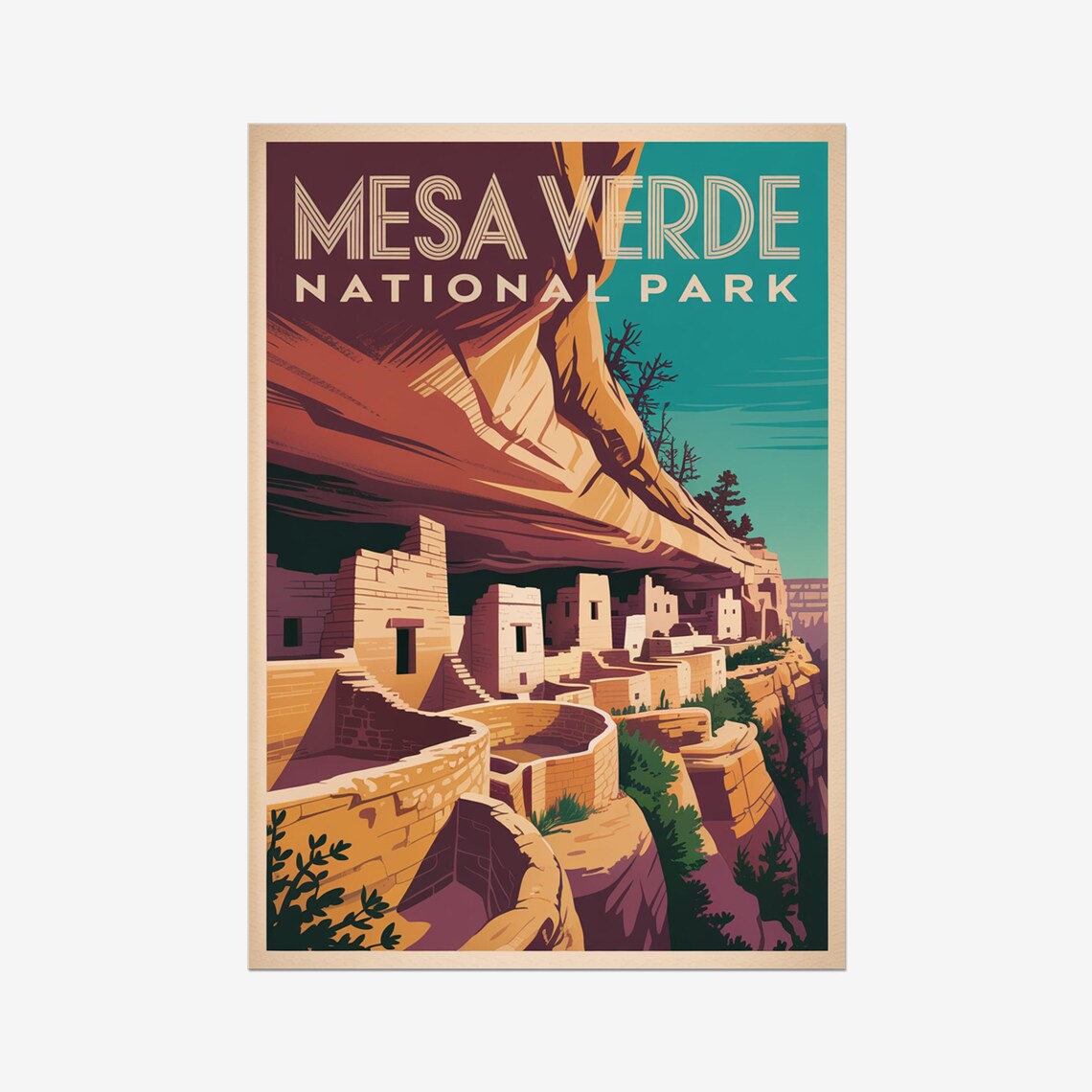 Mesa Verde National Park Cliff Dwellings Vintage Travel Poster
