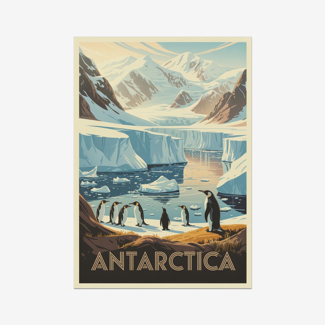 Antarctica Penguins Icebergs Vintage Polar Expedition Travel Poster