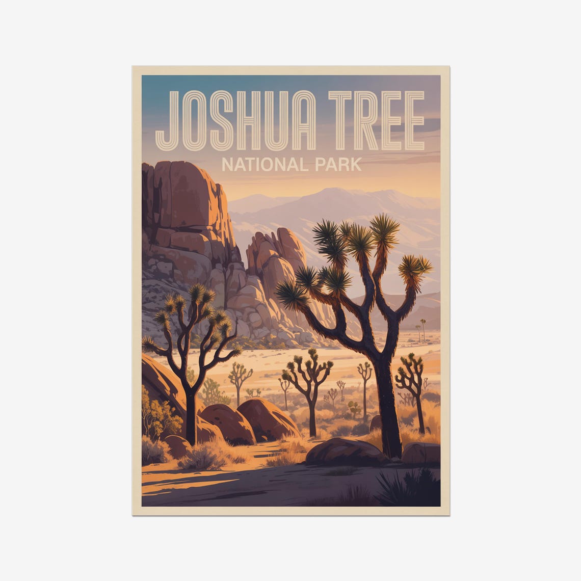 Joshua Tree National Park Desert Sunset Rock Formation Retro Poster