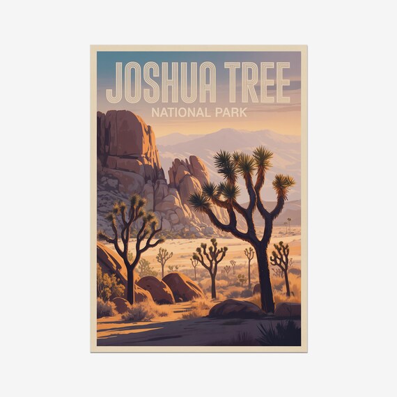 Joshua Tree National Park Desert Sunset Rock Formation Retro Poster