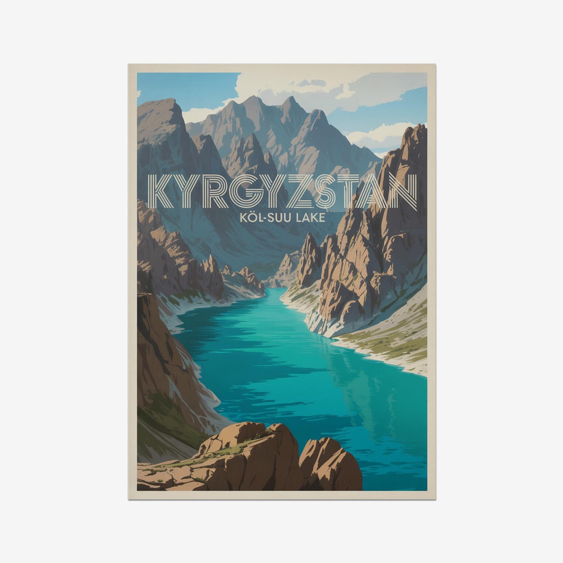 Kyrgyzstan Köl-Suu Lake Turquoise Mountain Vintage Travel Poster