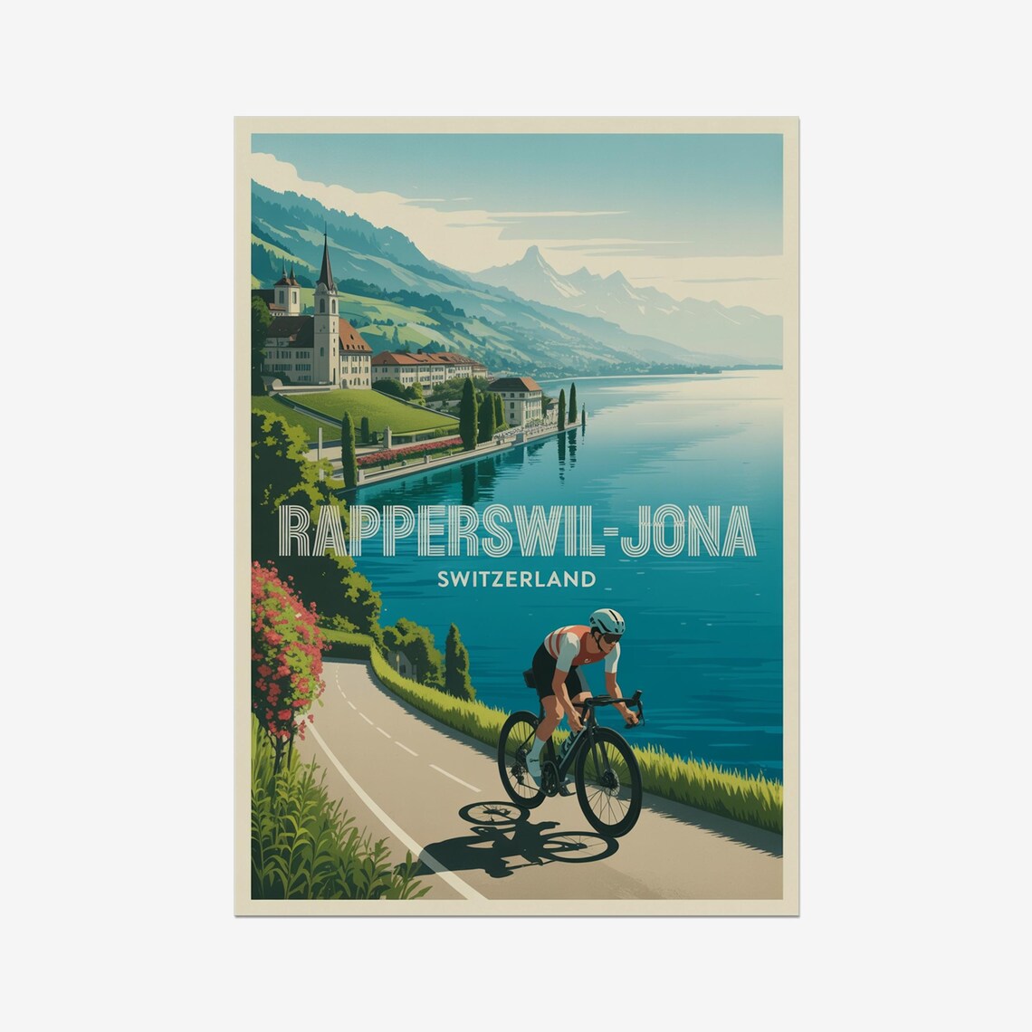 Rapperswil Jona Switzerland Lakeside Cycling Triathlon Race Poster