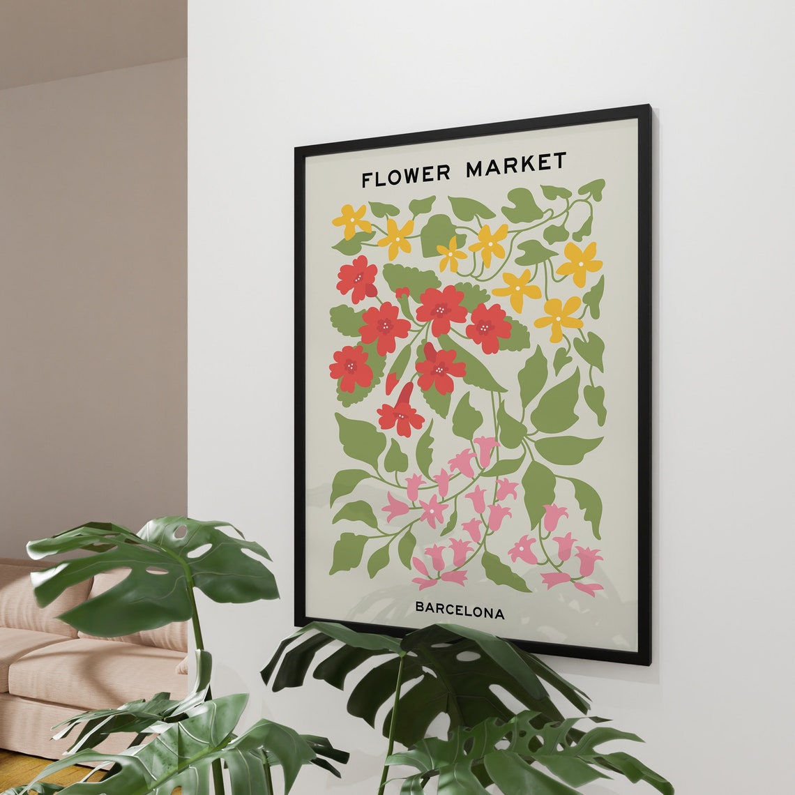 Flower Market Barcelona Red Yellow Blossom Vine Botanical Print - Image 3