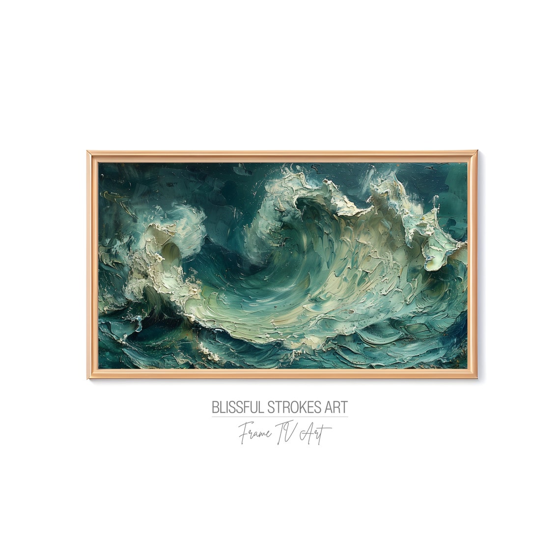 Textured Deep Teal Ocean Waves Dramatic Impasto Seascape Print