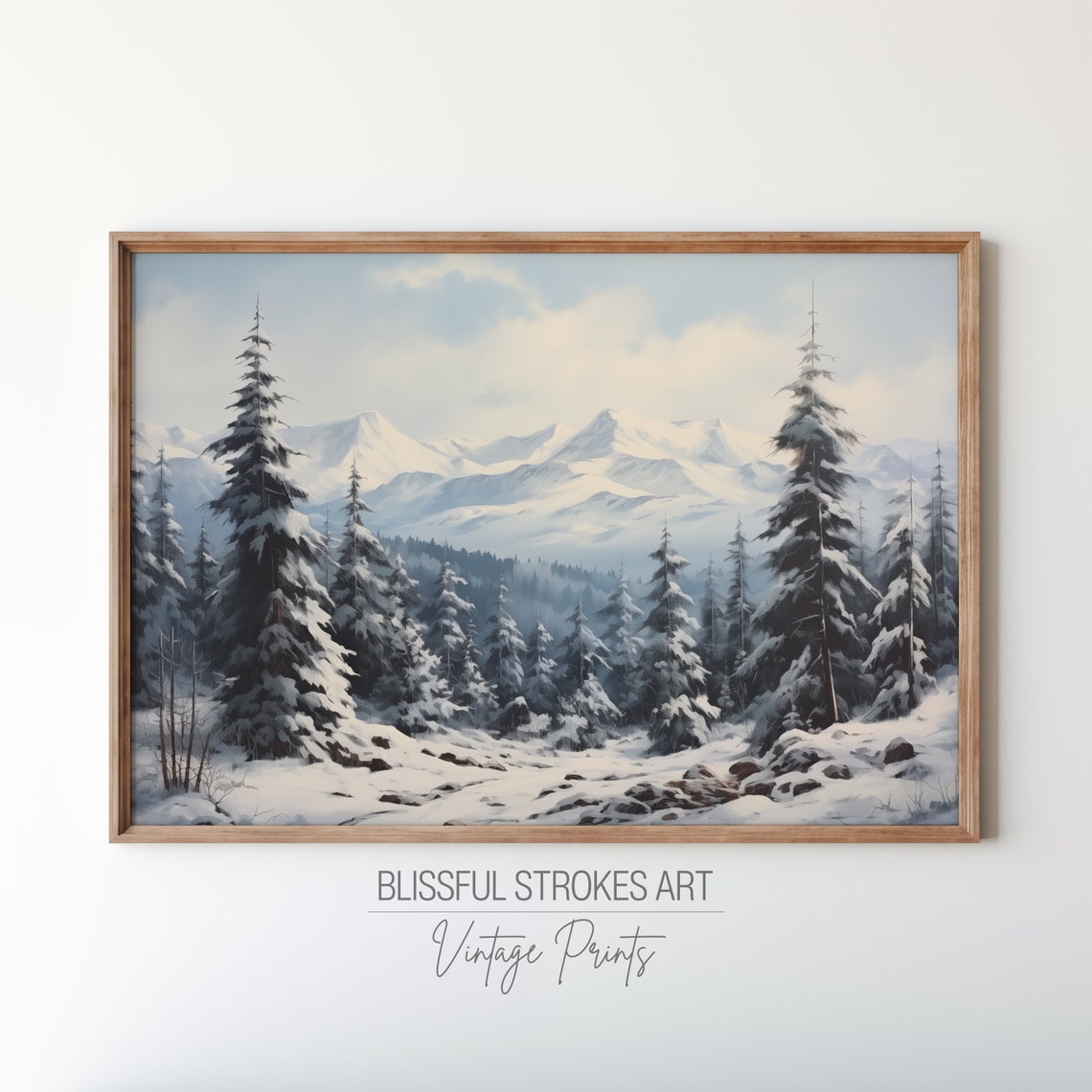 Snowy Mountain Forest With Evergreen Trees Vintage Landscape Poster - Image 4