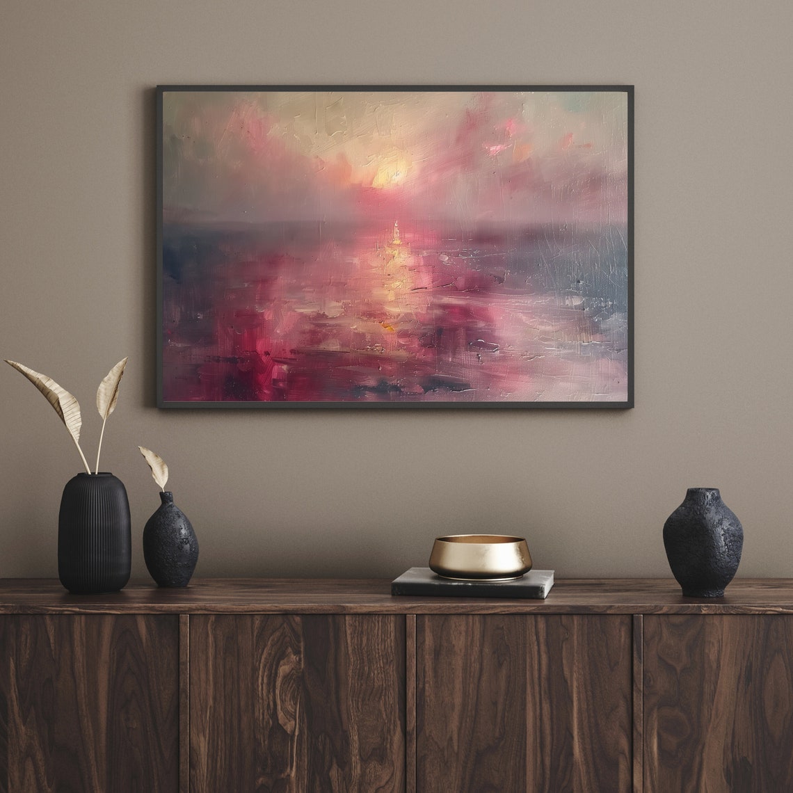 Pink Abstract Sunset Seascape Textured Blush Ocean Painting Poster - Image 2
