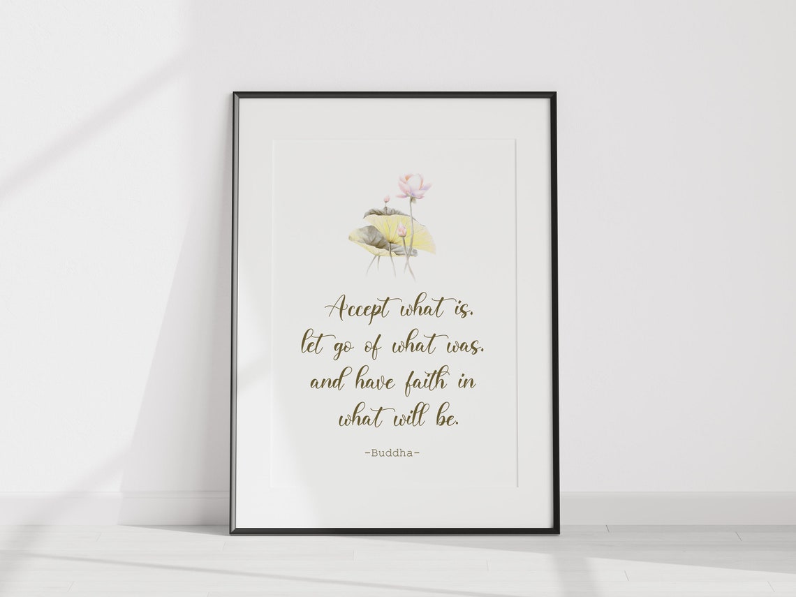 Buddha Accept What Is Quote with Delicate Pink Lotus Flower Print - Image 3