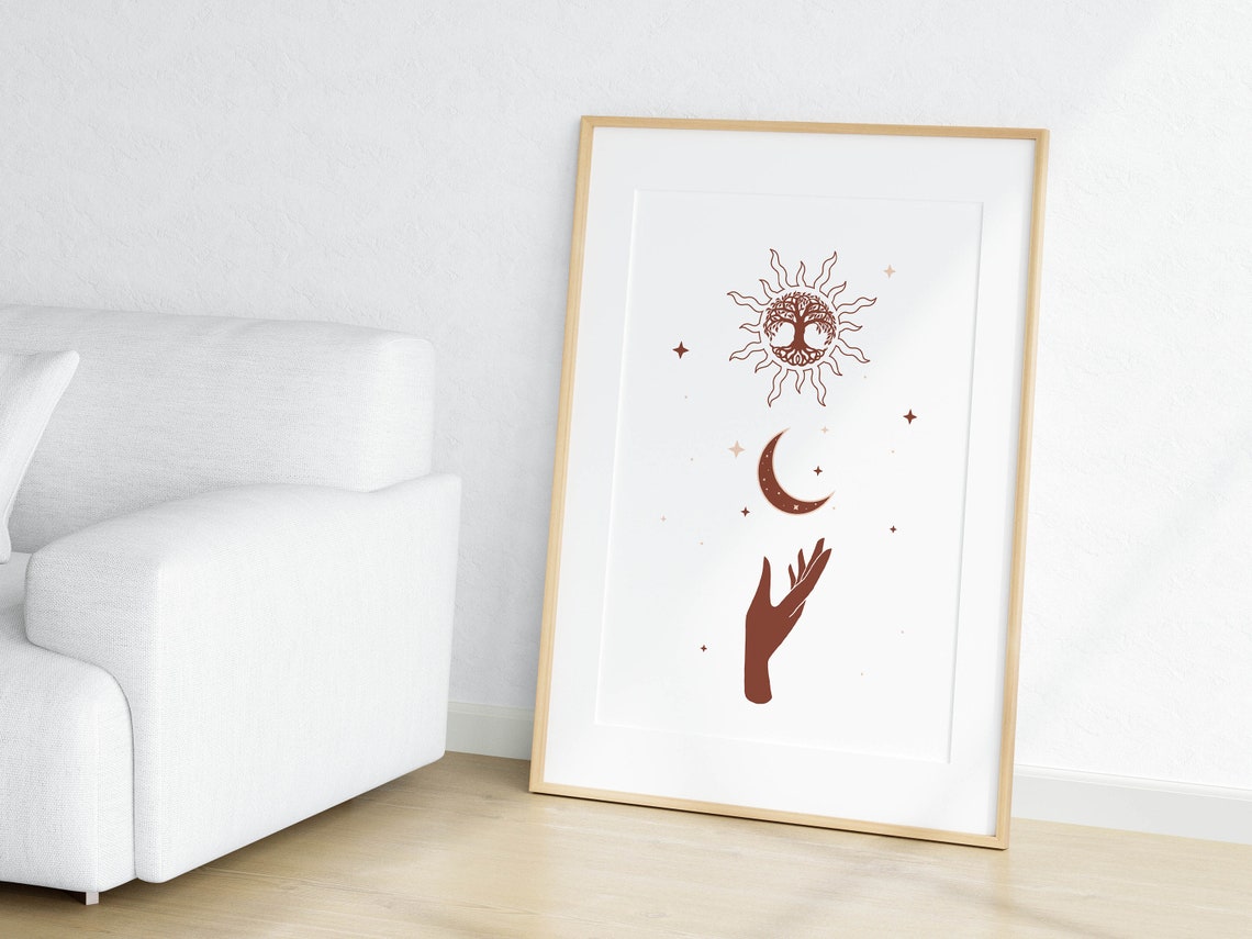 Boho Sun Moon Hand Tree Of Life Terracotta Mystical Spiritual Poster - Image 3
