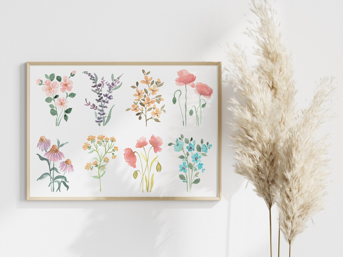 Flower Chart Print, Wildflower Watercolor Poster - Image 3