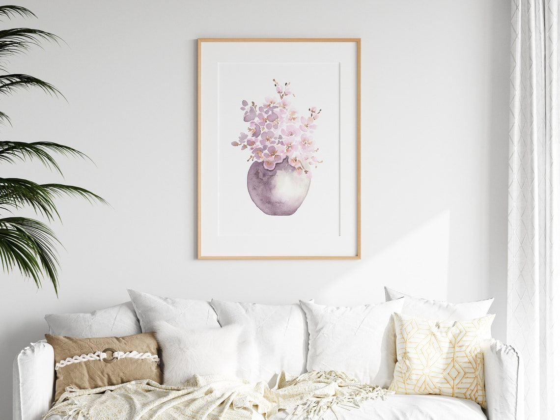 Soft Pink Cherry Blossom Sakura Flowers In Vase Watercolor Print - Image 2