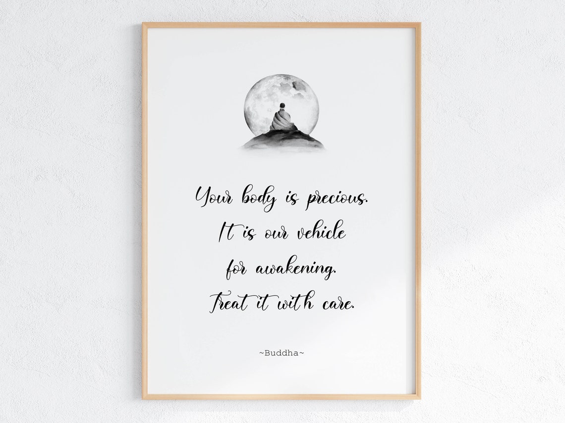 Mindful Buddha Under Moon Body Positivity Self Love Quote Poster