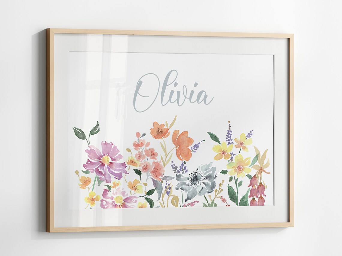 Custom Wildflower Girl Name Sign, Nursery Floral Art