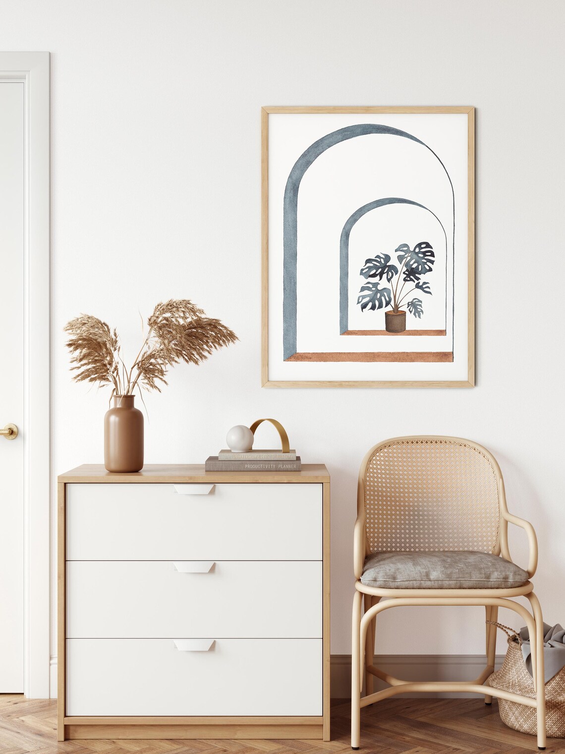 Abstract Boho Arch Print Minimalist Artwork Monstera Plant Poster Mid Century Arch Art Navy Blue Wall Art - Image 2