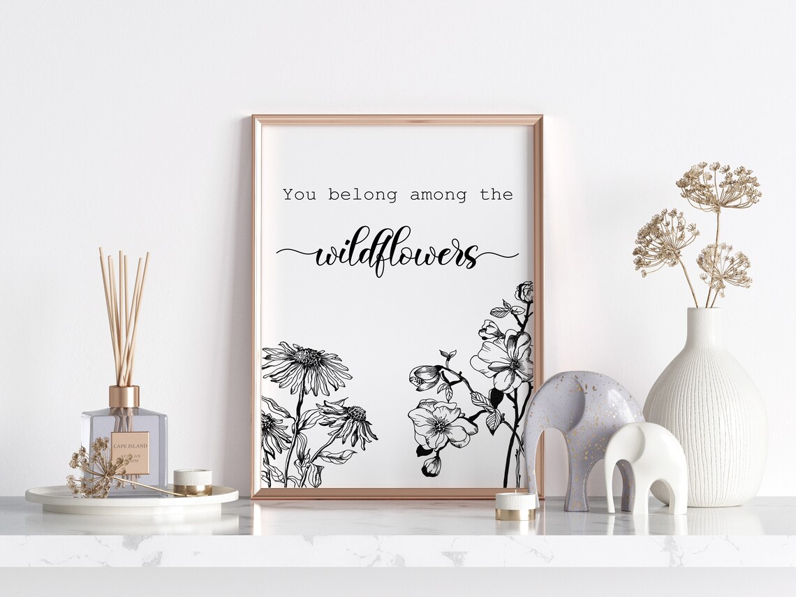 You Belong Among the Wildflowers Quote Botanical Line Art Poster - Image 3
