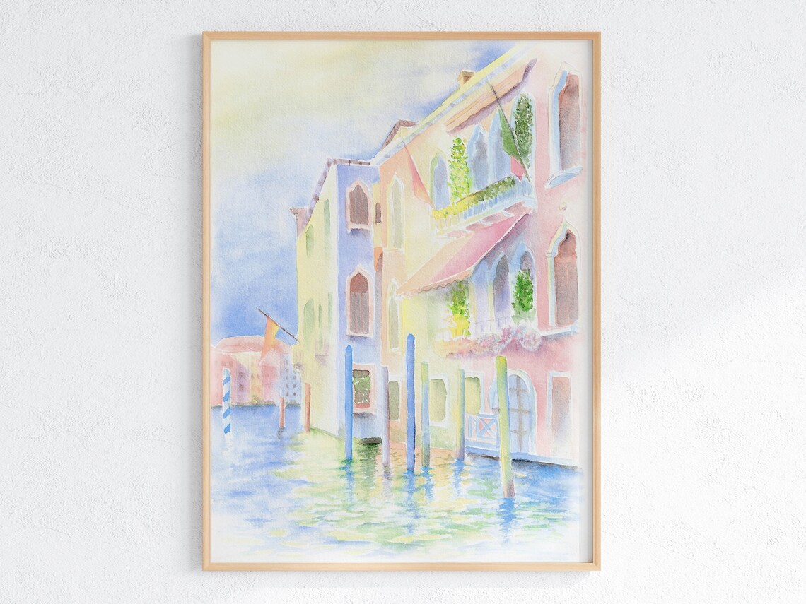 Venice Italy Watercolor Canal With Colorful Buildings Wall Art - Image 2