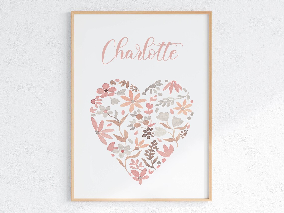 Boho Flower Heart Custom Baby Name Nursery Poster - Image 3