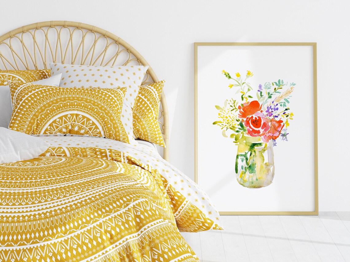 Colorful Flower Bouquet Watercolor Art Print, Farmhouse - Image 3
