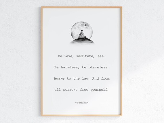 Buddha Believe Meditate See Moonlight Meditation Quote Poster