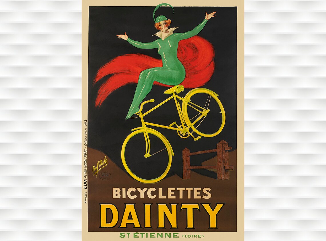 Bicyclettes Dainty Saint Etienne Green Rider Yellow Bike Poster