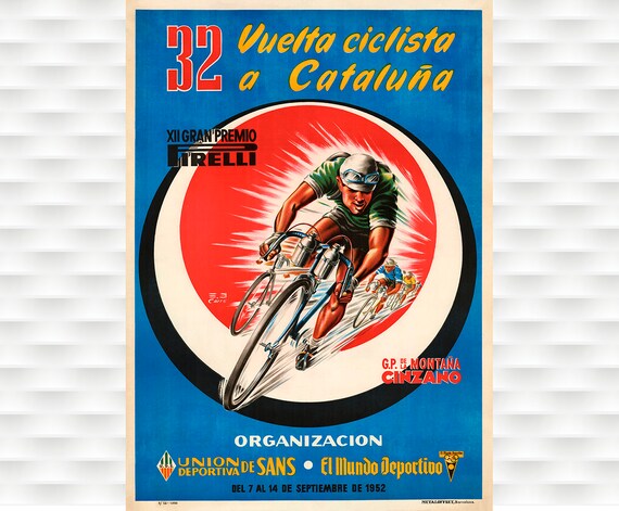 32 Vuelta Ciclista Cataluna 1952 Pirelli Bicycle Race Vintage Poster