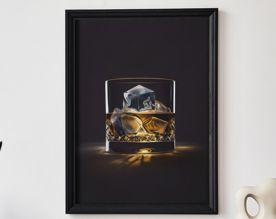 Whisky Glass On The Rocks Dark Moody Home Bar Wall Decor Poster