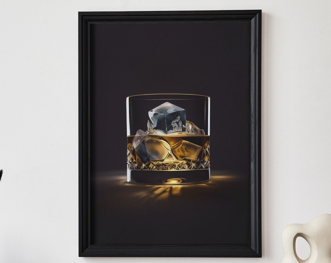 Whisky Glass On The Rocks Dark Moody Home Bar Wall Decor Poster