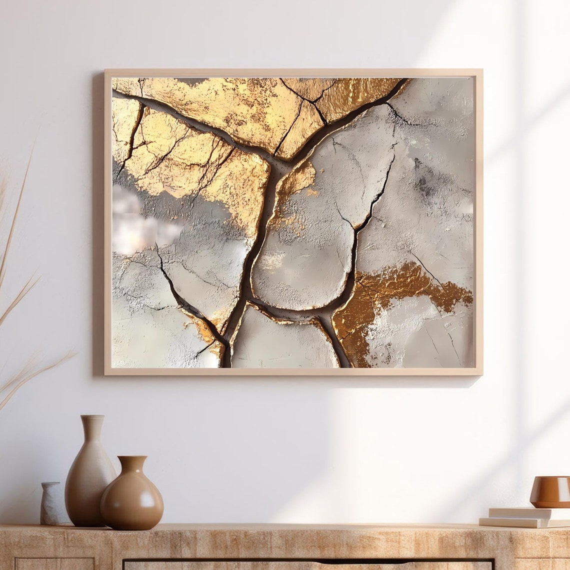 Golden Kintsugi Wall Art Trio Japandi Zen Prints Serene Modern Minimalist Decor