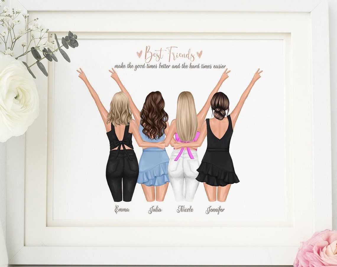 Personalized Four Best Friends Print Names Emma Julia Nicole Jennifer - Image 2