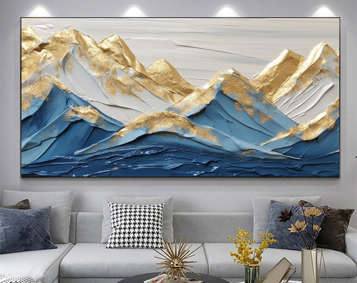 Large Original Mountains Oil Painting On Wall Art Abstract Golden Landscape Painting Custom Painting Living Room Wall Decor