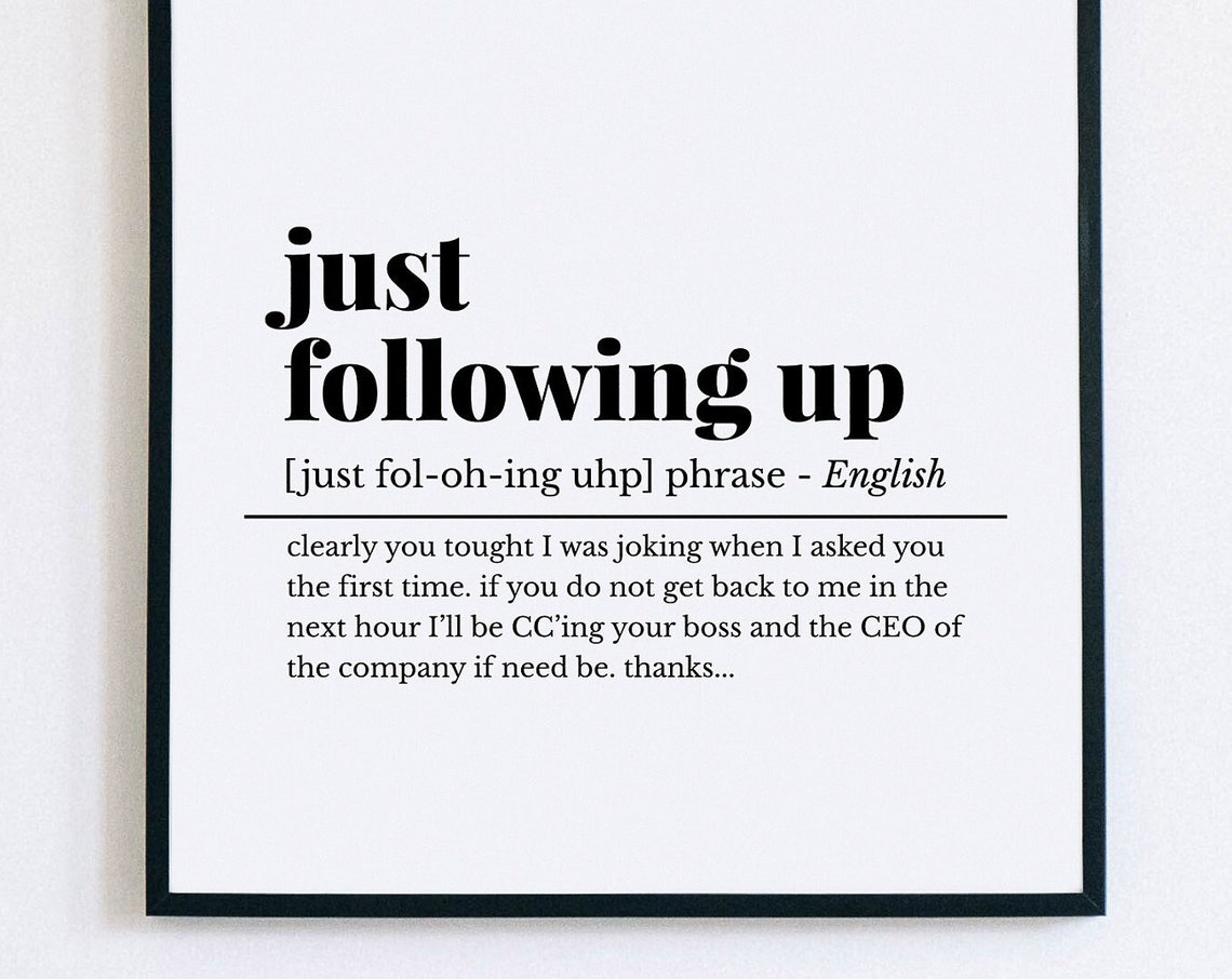 Just Following Up Funny Definition Poster Office Email Humor Decor