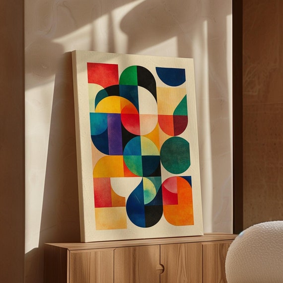 Modern Geometric Abstract Artwork Featuring Vibrant Colors And Bold Shapes For Contemporary Decor And Visual Appeal