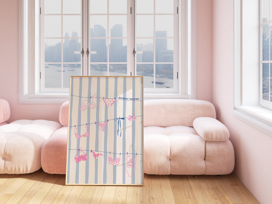Coquette Pink And Blue Bows Art Print, Coastal Dorm Decor - Image 2
