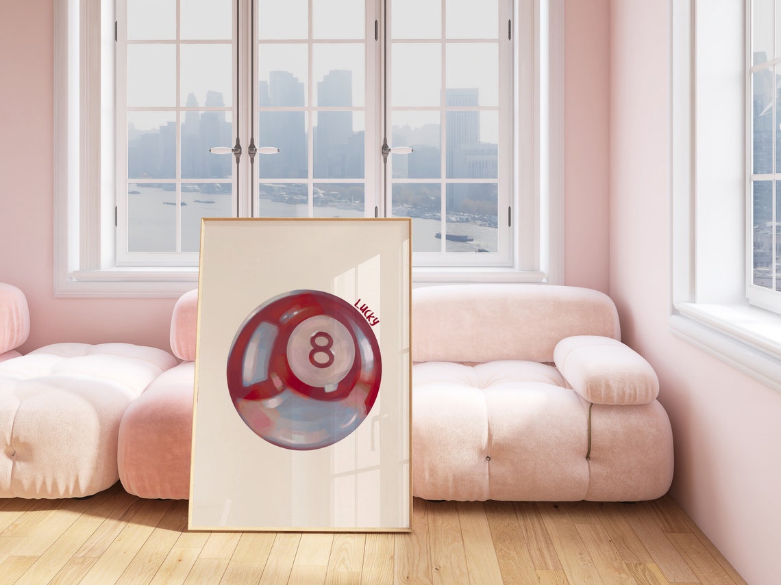 Red Lucky 8 Ball Minimalist Retro Billiards Game Room Wall Print - Image 2