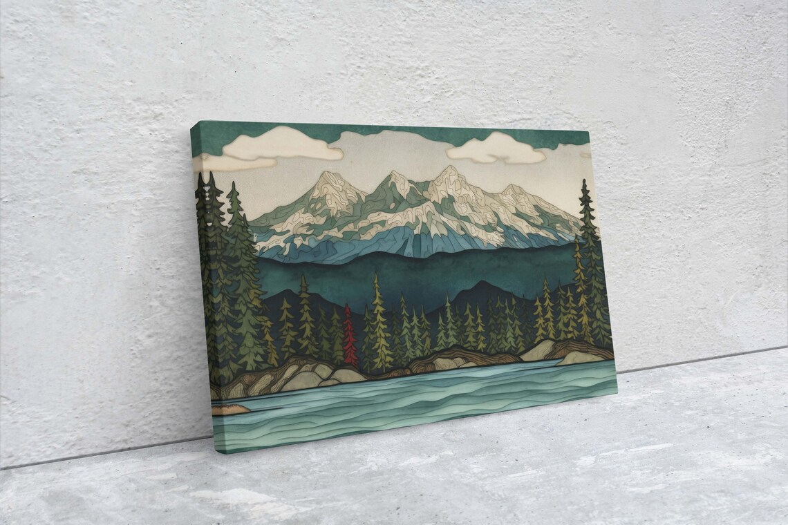 Minimalist Lake Mountain Landscape Art Print - Image 2