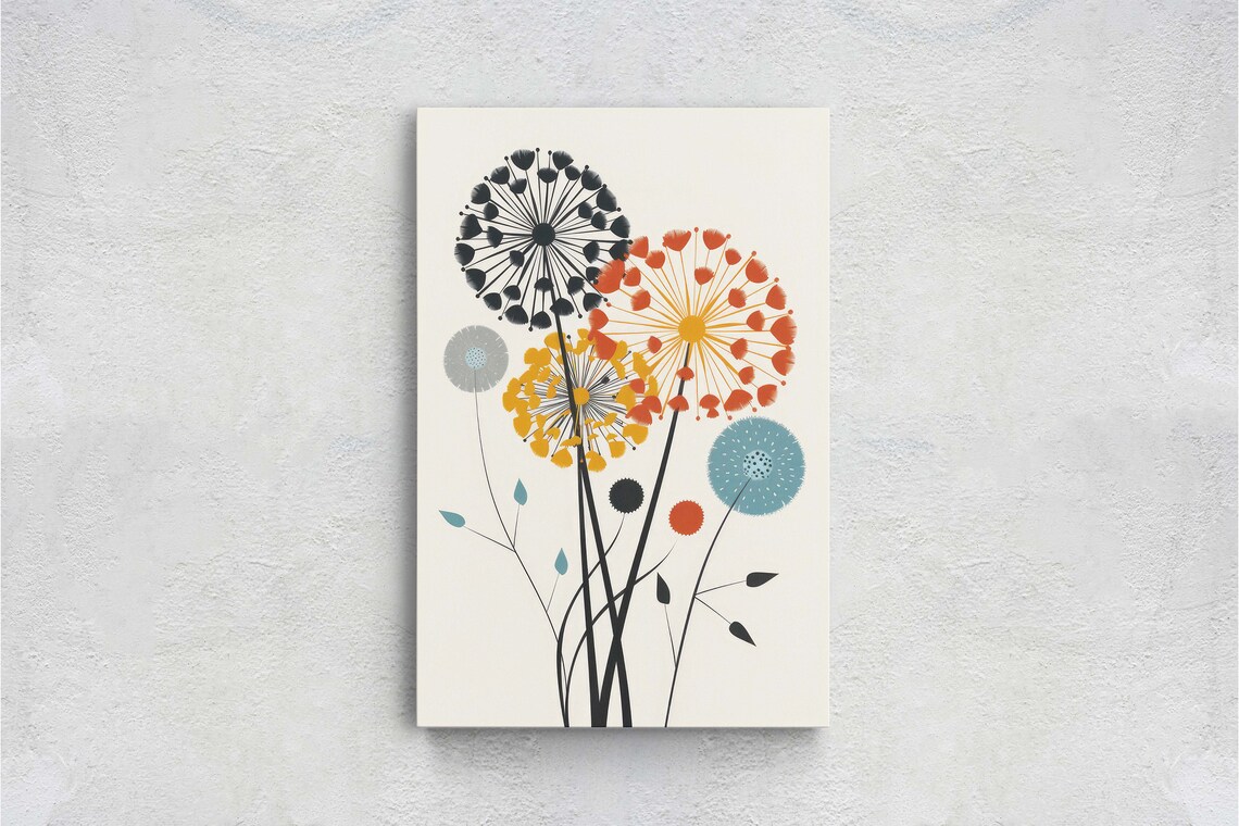 Mid-Century Dandelion Flower Art Print, Retro Minimalist - Image 2
