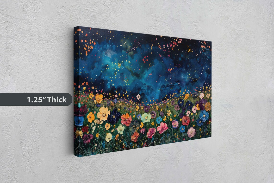 Wildflowers at Night, Starry Floral Art Print - Image 3
