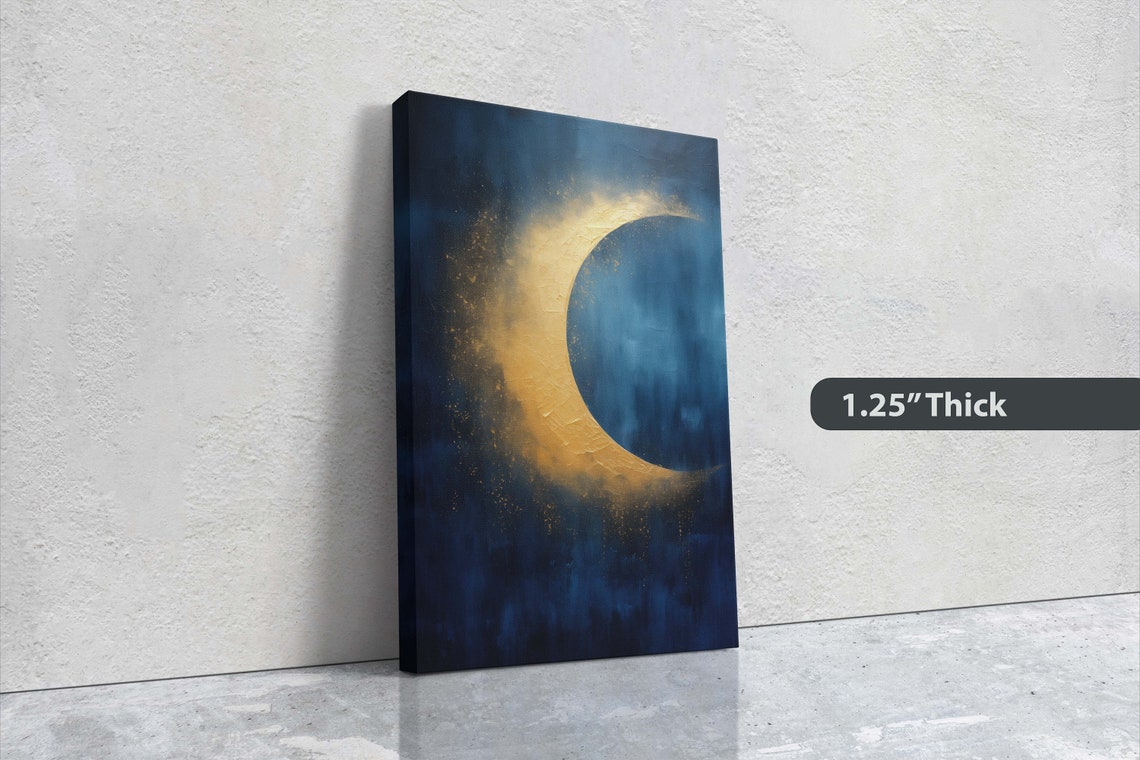 Soft Golden Crescent Moon Indigo Blue Night Sky Dreamy Art Poster - Image 2