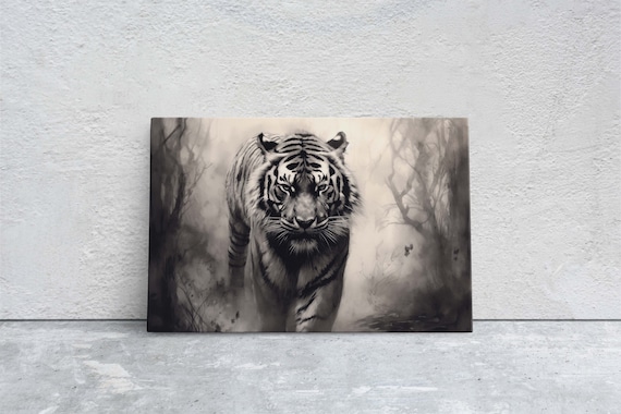 Black And White Tiger Misty Forest Wildlife Photography Wall Art