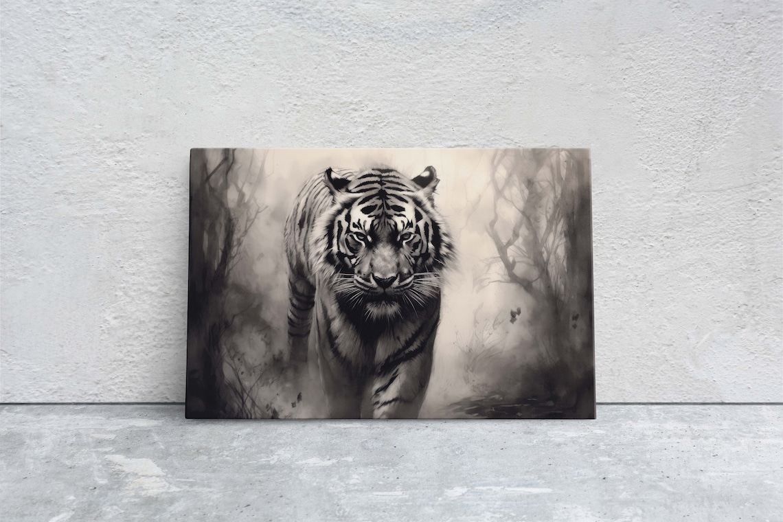Black And White Tiger Misty Forest Wildlife Photography Wall Art