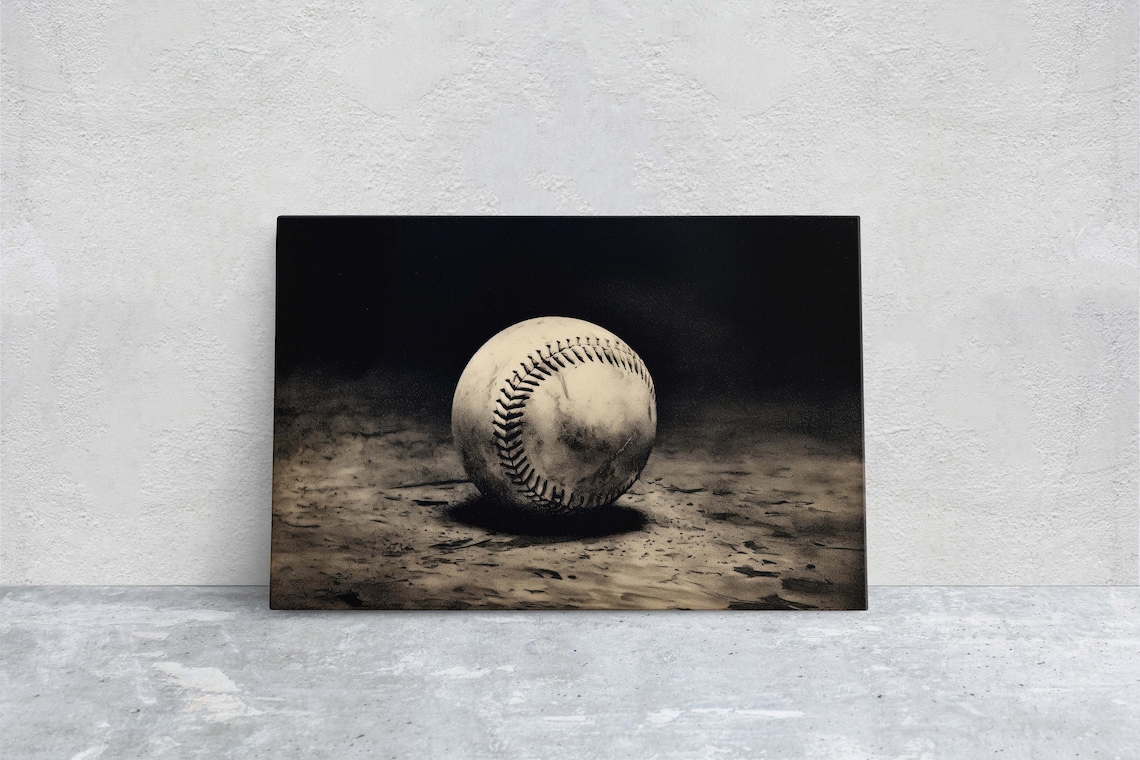 Vintage Baseball Worn Ball Dusty Field Dark Moody Sports Art Poster