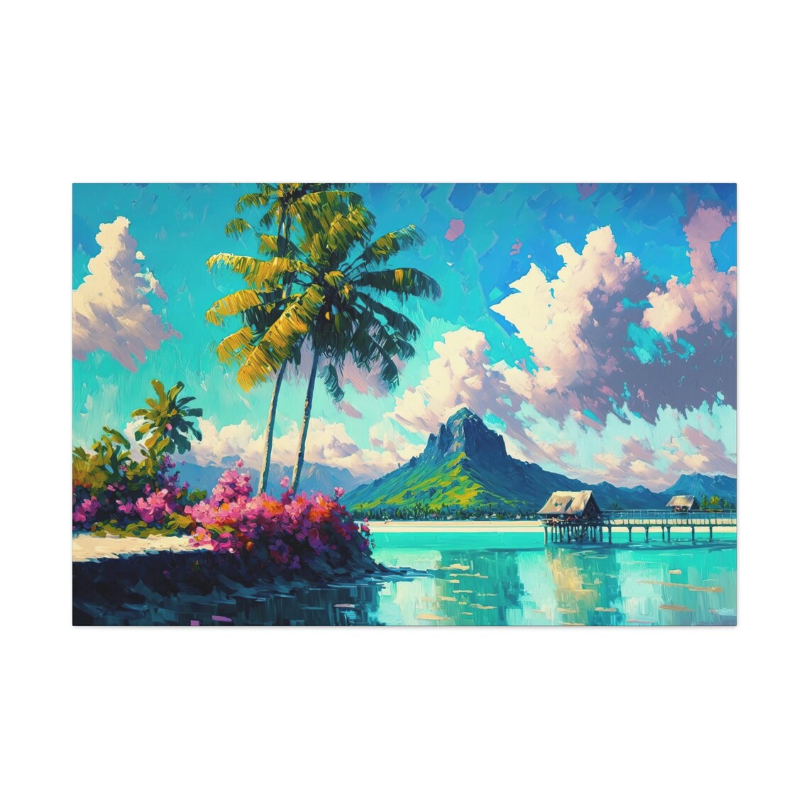 Bora Bora Travel Poster, Bright Beach Mountain