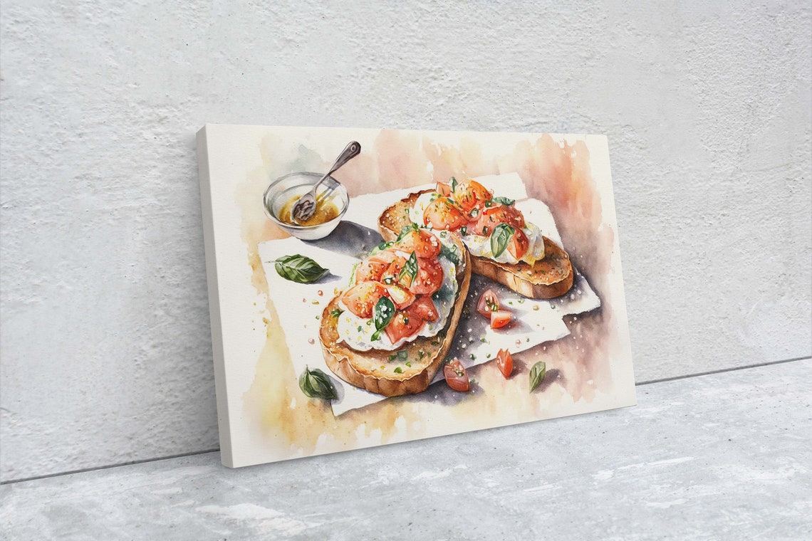 Tomato Mozzarella Bruschetta Toasts Watercolor Kitchen Wall Art Poster - Image 2