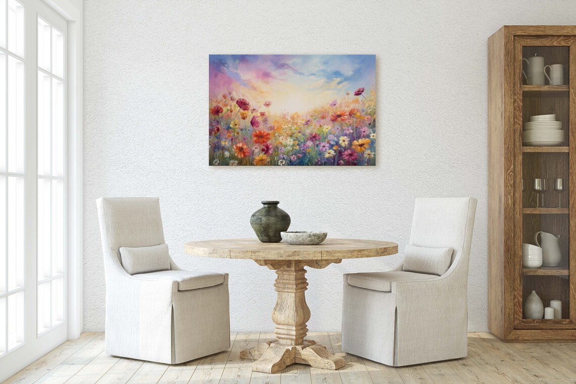 Pastel Wildflower Meadow Sunset Impressionist Flower Field Art Print - Image 2