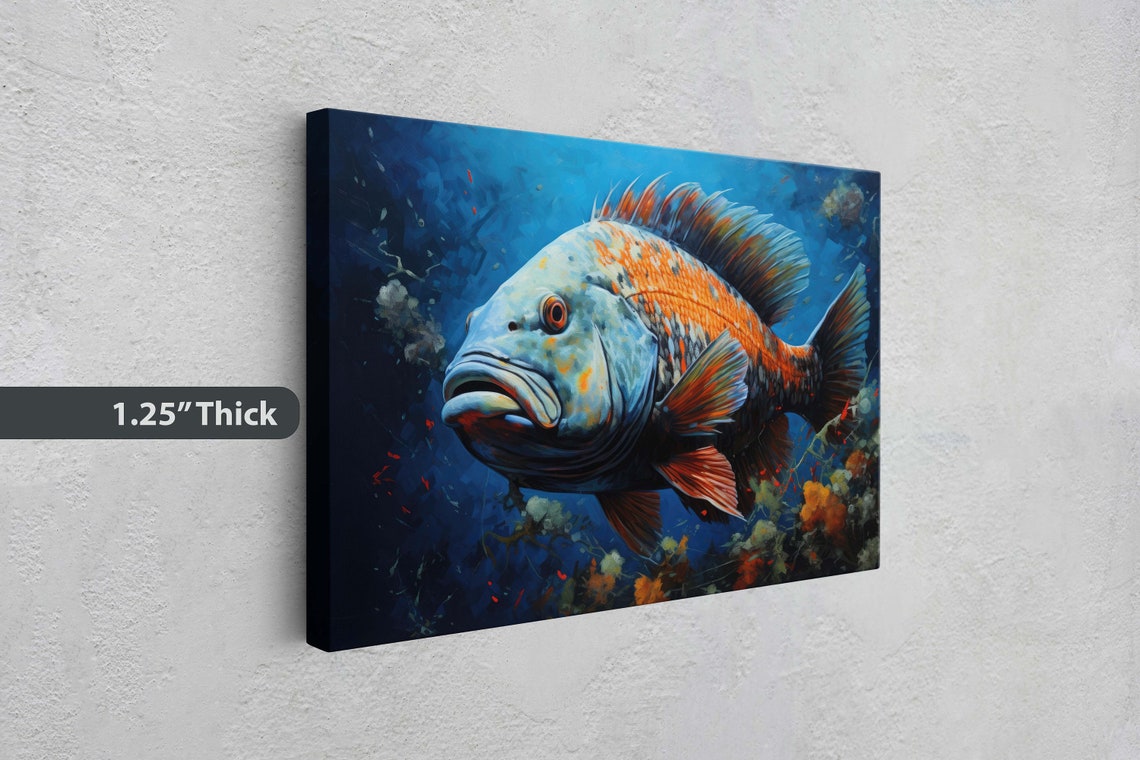 Vivid Grouper Fish Deep Blue Ocean Coral Reef Marine Life Art Print - Image 3