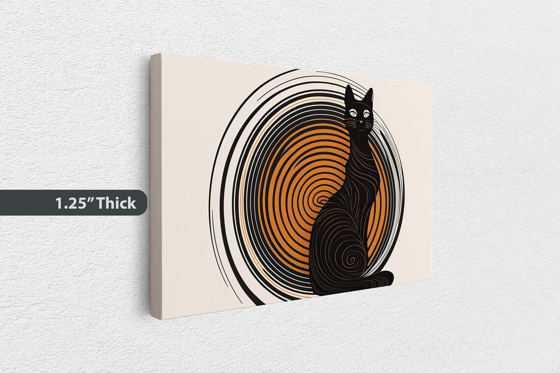 Minimalist Black Cat Orange Spiral Circle Mid Century Modern Boho Art Poster - Image 3
