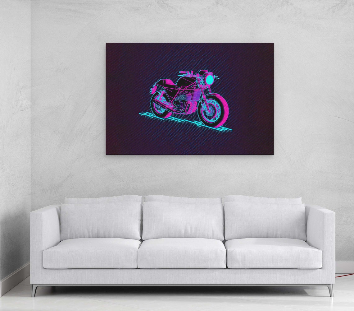 Neon Pink Motorcycle Retro Synthwave Wireframe Night Ride Wall Poster - Image 3