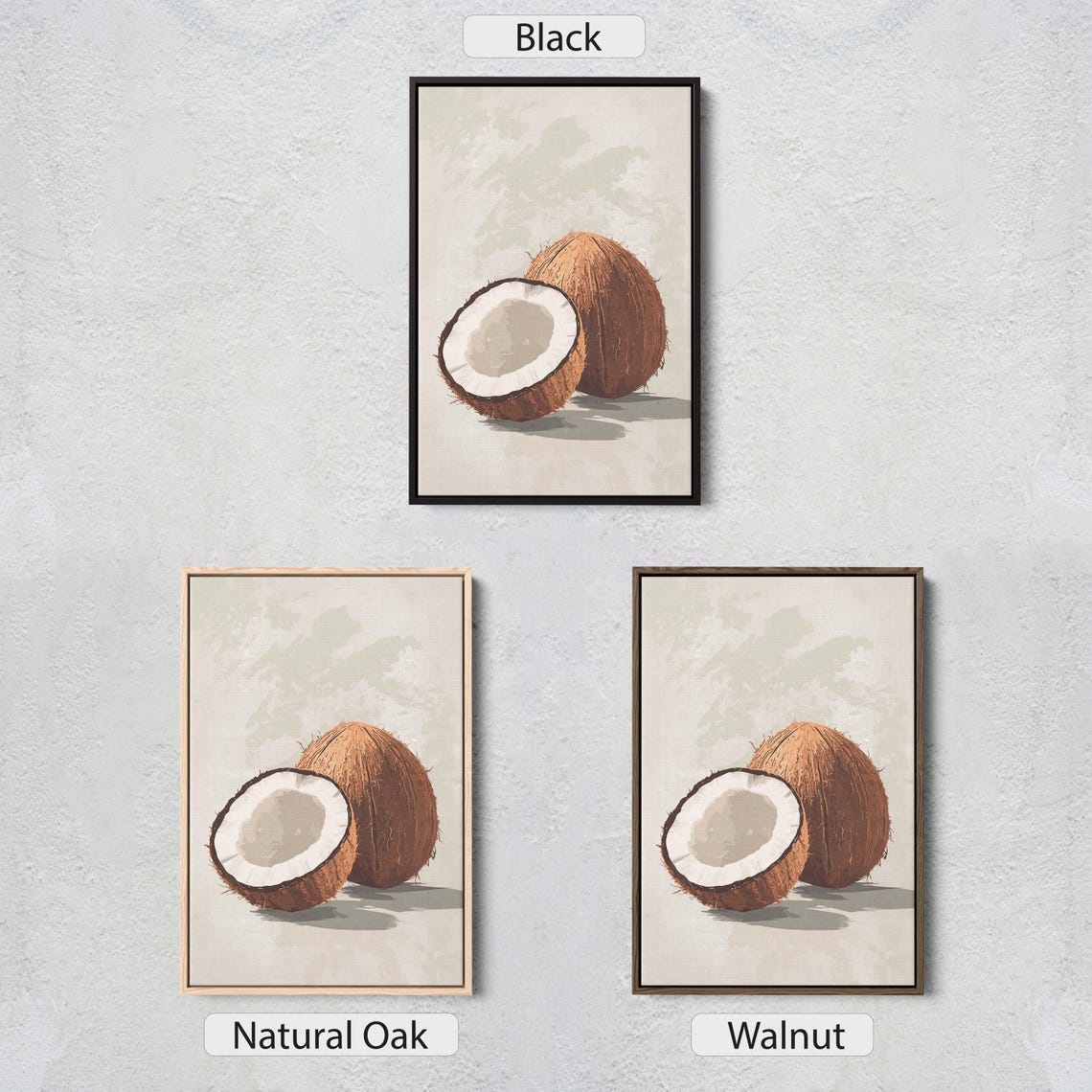 Coconut Still Life Half Cut Coconut On Cream Background Art Poster - Image 3