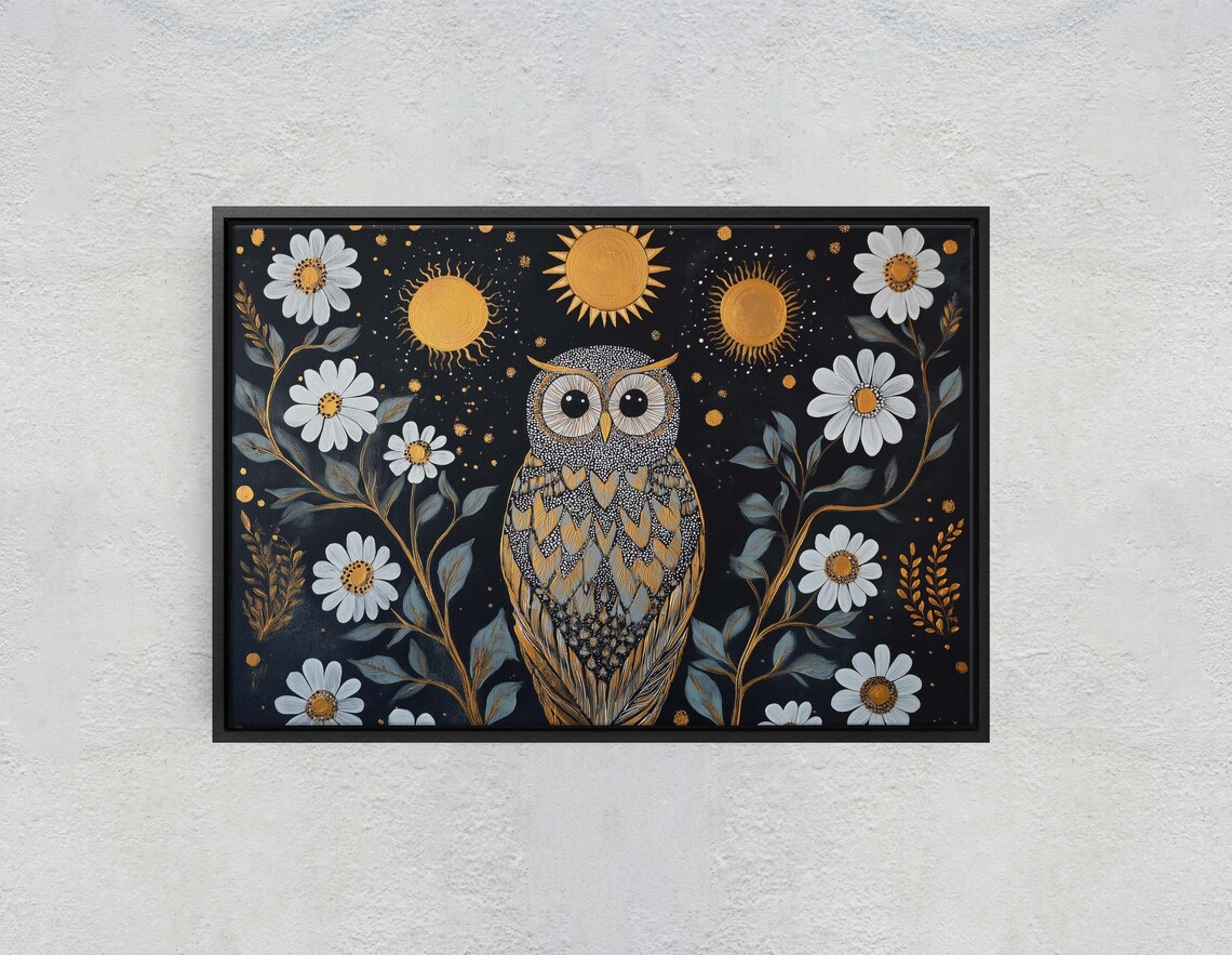 Owl Celestial Folk Art, Whimsical Cottagecore - Image 3