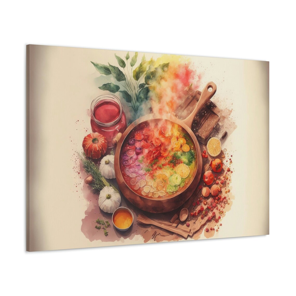 Watercolor Cooking Skillet Vegetables Spices Chef Kitchen Art Poster - Image 3